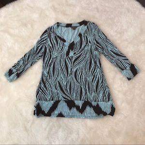 Tommy Bahama Tunic Shirt SP Blue Brown Geometric